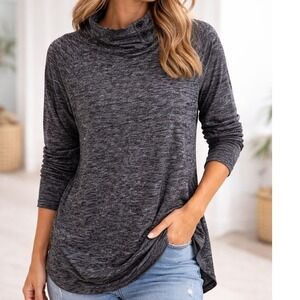 Athleta Uptempo Gray Marled Cowl Neck Hoodie Thumbholes Athleisure Small